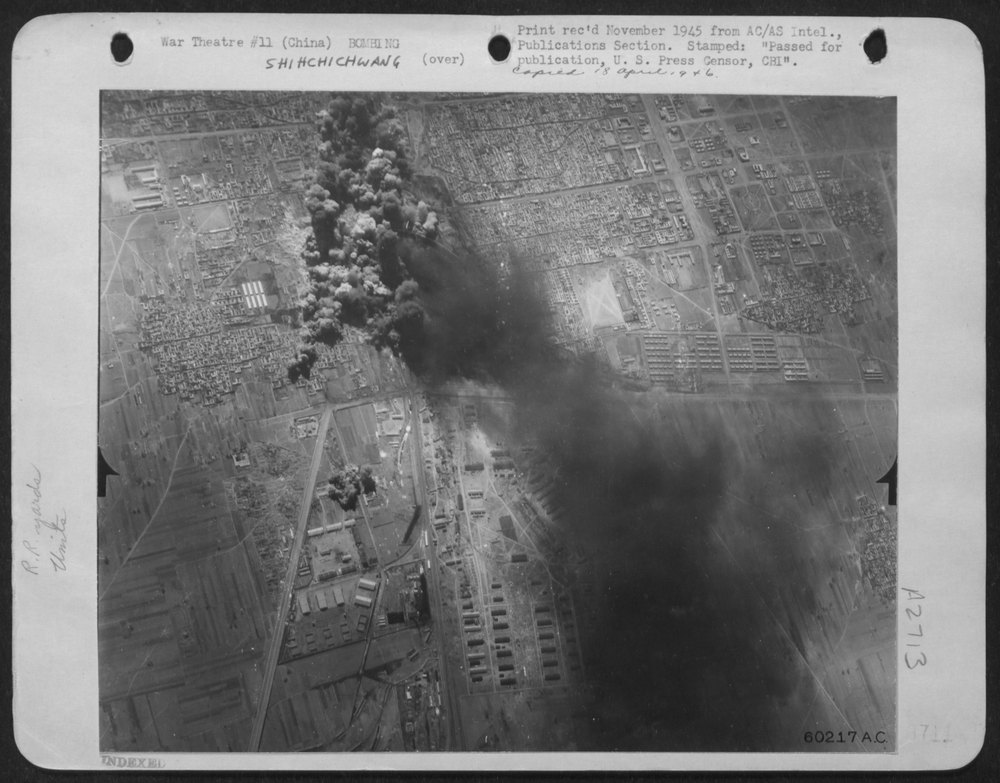 14th Air Force Liberators over Shihchichwang rail yards