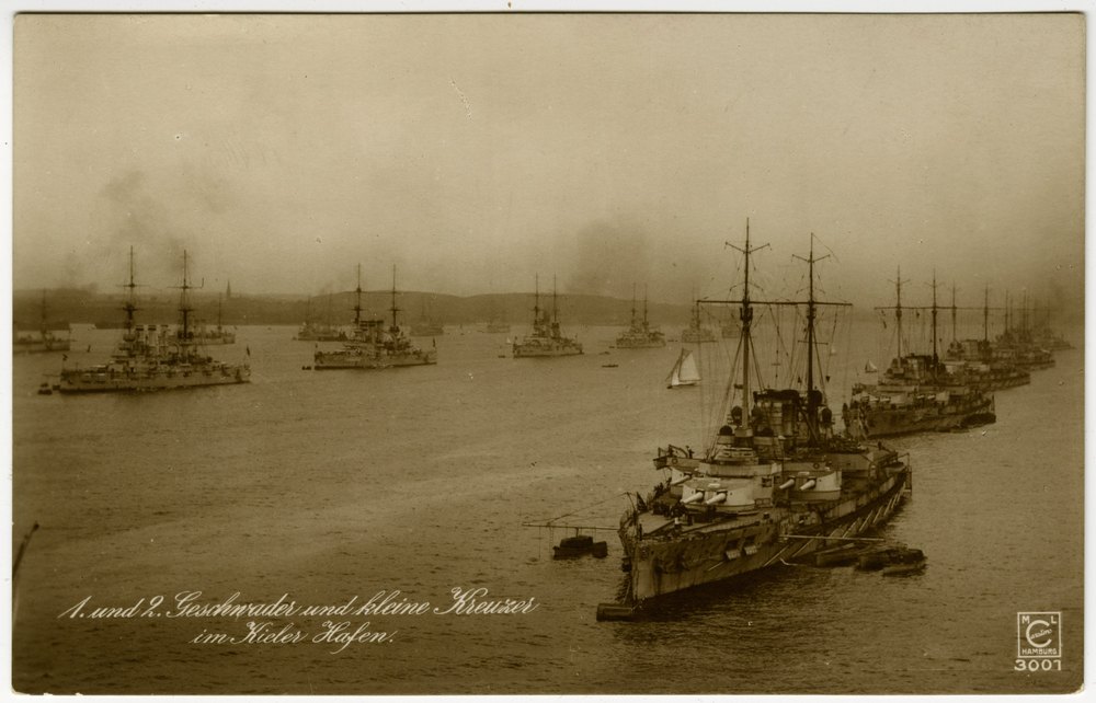 1st and 2nd Squadrons and light cruisers in Kiel harbour