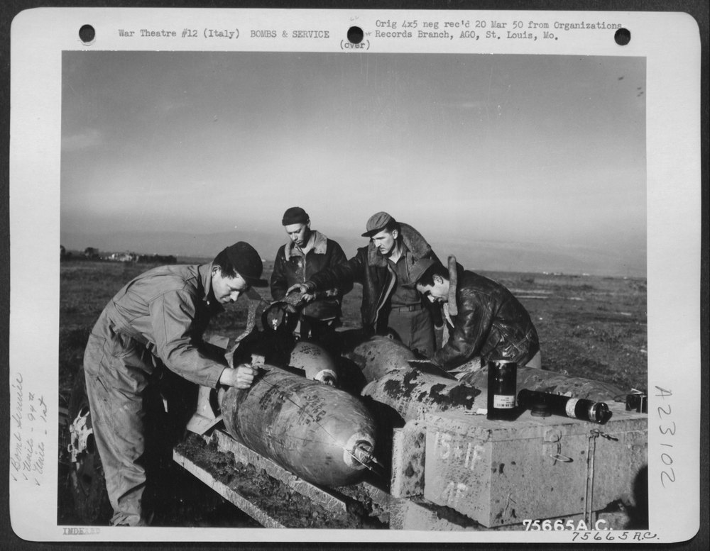500 Lb Bombs Loaded For P-38 Lightnings In Italy