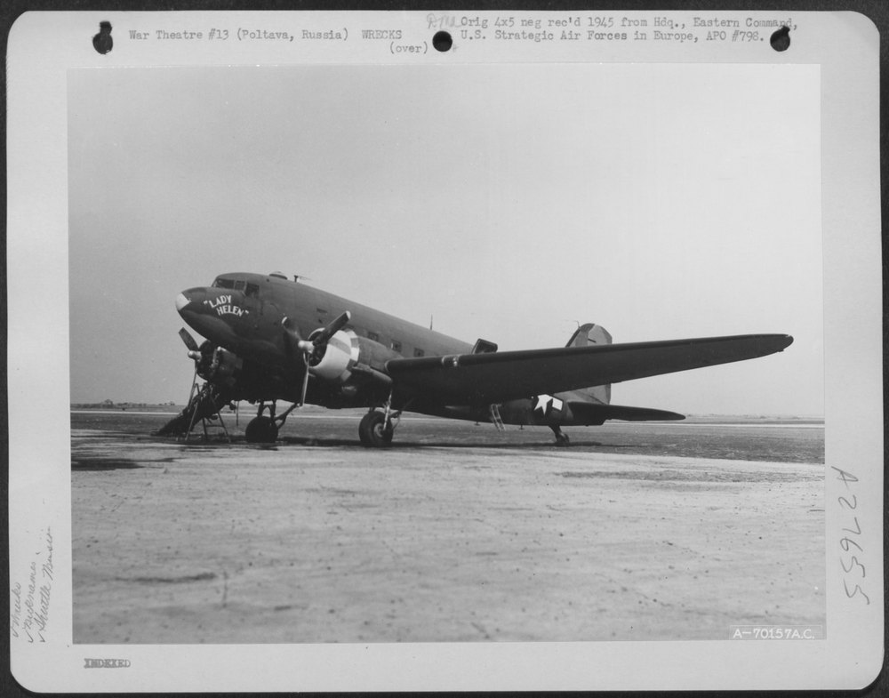 The Wing of the Douglas C-47 "LADY HELEN" Was Damaged by Fire