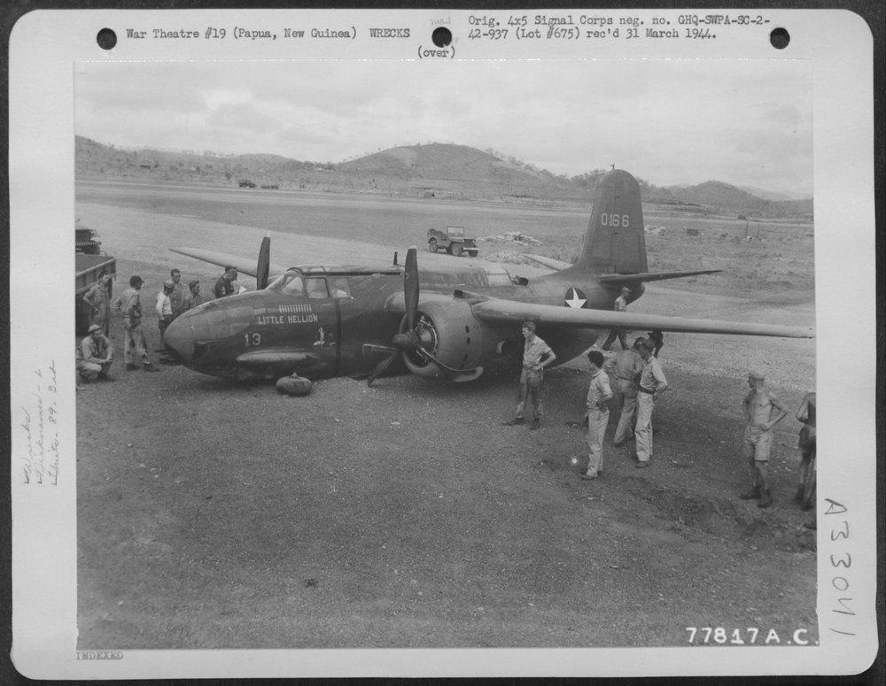 A-20 crash lands near Port Moresby