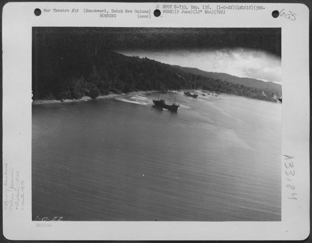 A-20 over Japanese ships at Manokwari