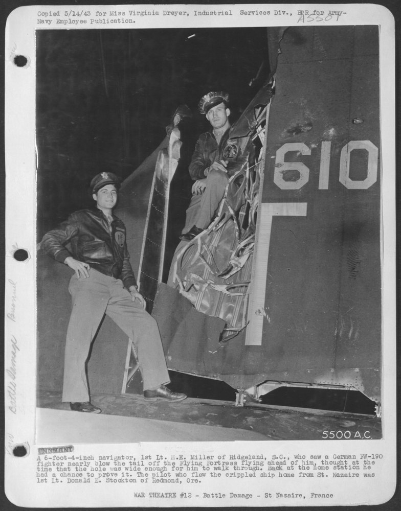 A 6-ofot-4-inch navigator, 1st Lt. H.E. Miller of Ridgeland, S.C.