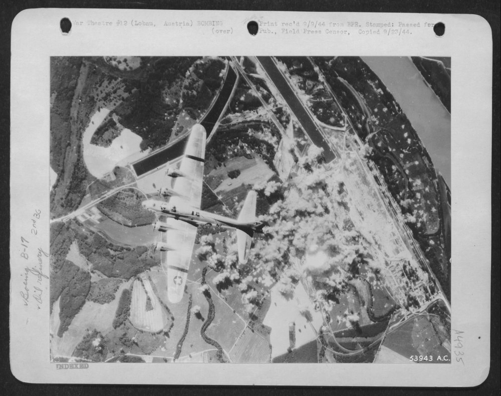 Boeing B-17 Flying Fortress of the 15th Air Force Flys over the Lobau