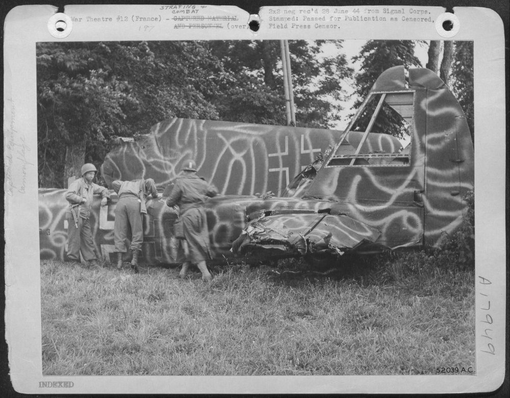 German JU-88 Shot Down over a Beachhead in France Is Inspected