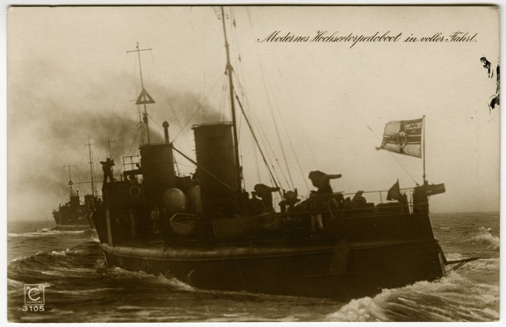 A modern seagoing torpedo boat at full speed