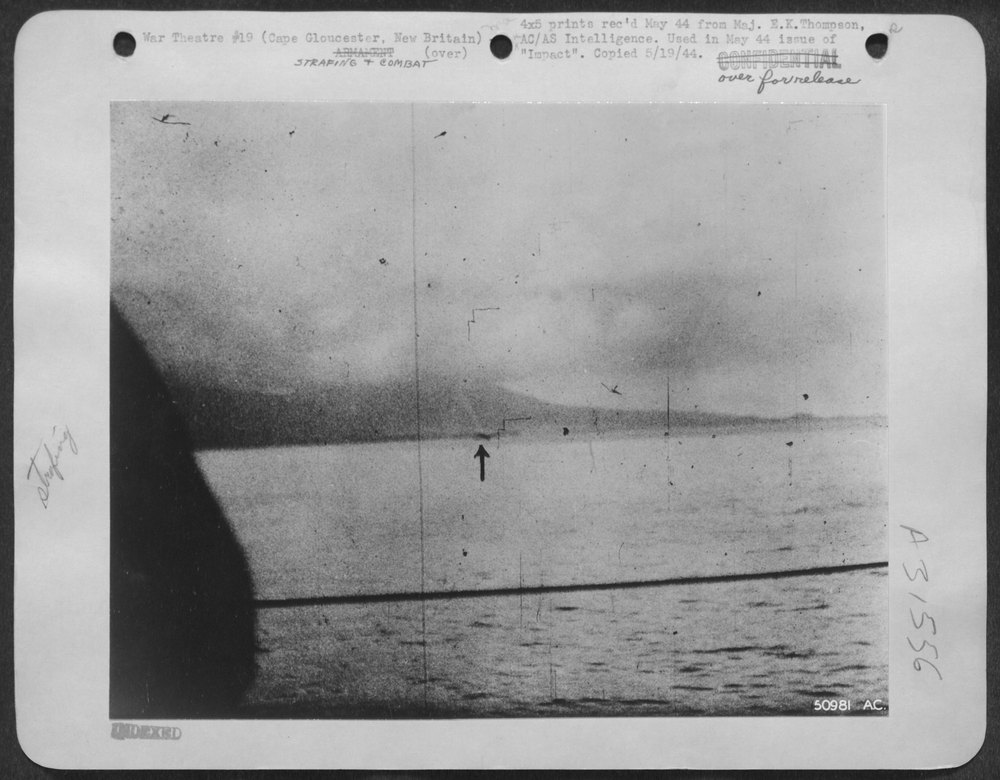 A North American B-25 squadron approaching Natamo Point targets, had