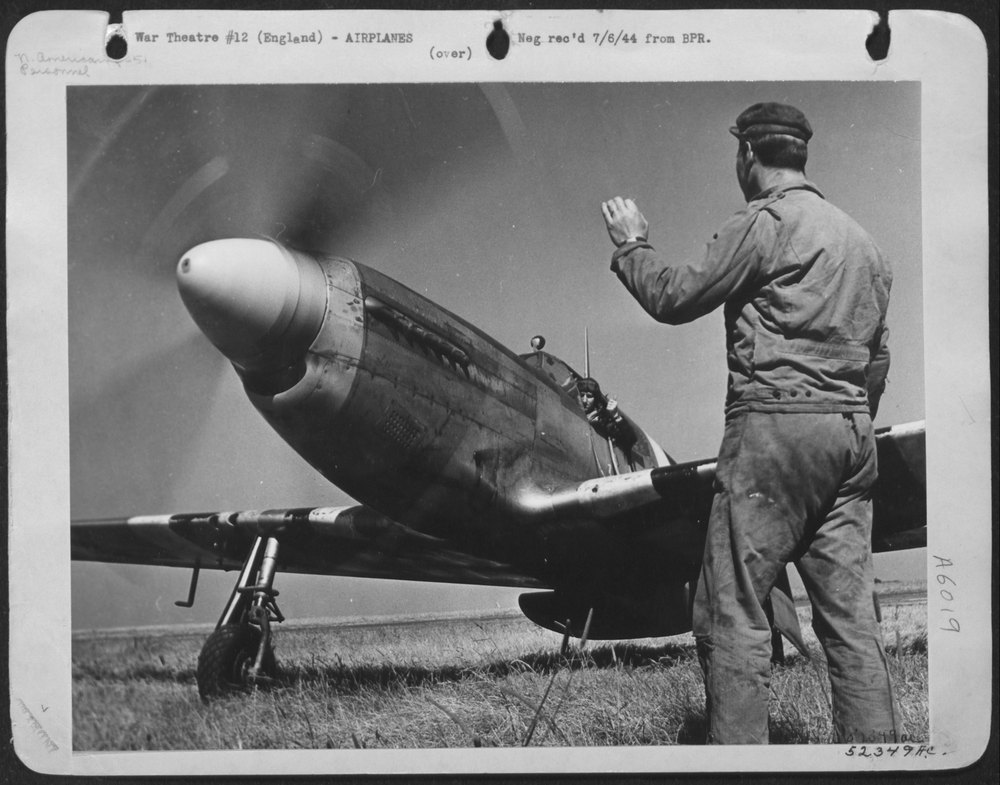 A P-51 Mustang pilot, Lt. Bruce W. Rowlett, of Long Beach, Calif.
