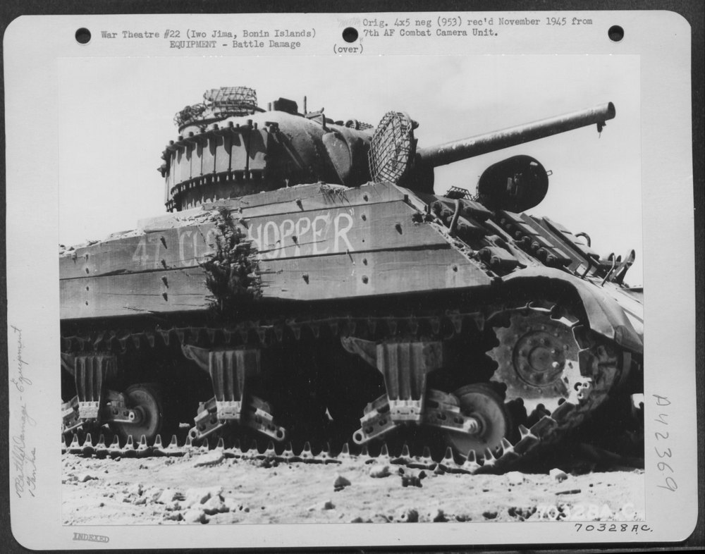 A Wrecked Sherman Tank, Which Was Monentarily Stopped By A Direct Hit
