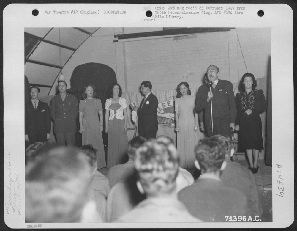 Adolphe Menjou at 8th Air Force base
