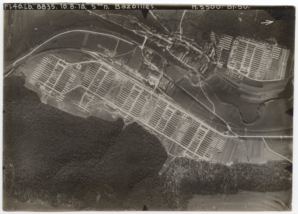 Aerial photograph of encampment near Bazailles