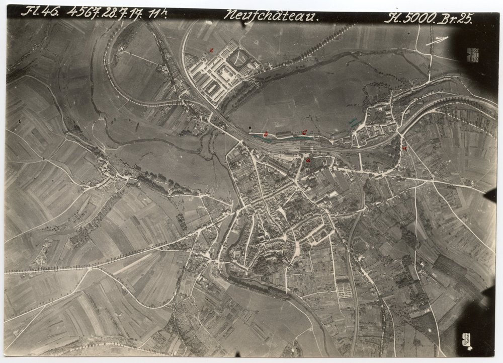 Aerial photograph of Neufchateau with railway station