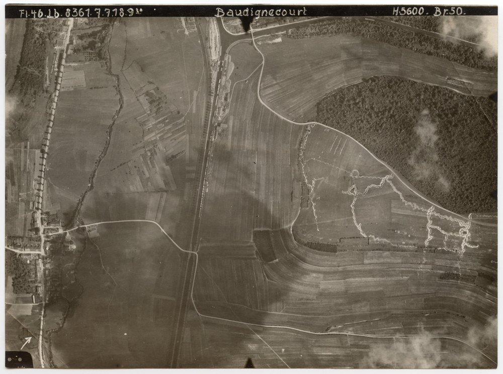 Aerial photograph of rural landscape near Baudignecourt