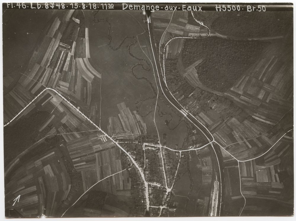 Aerial photograph of settlement near river