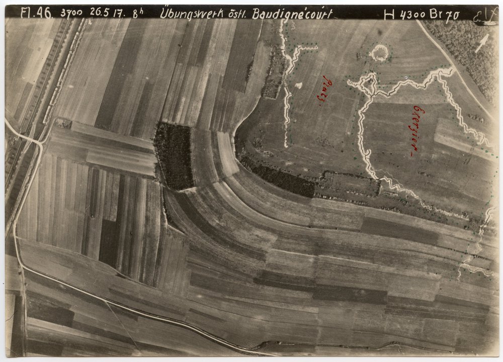 Aerial photograph of the practice works east of Baudignecourt