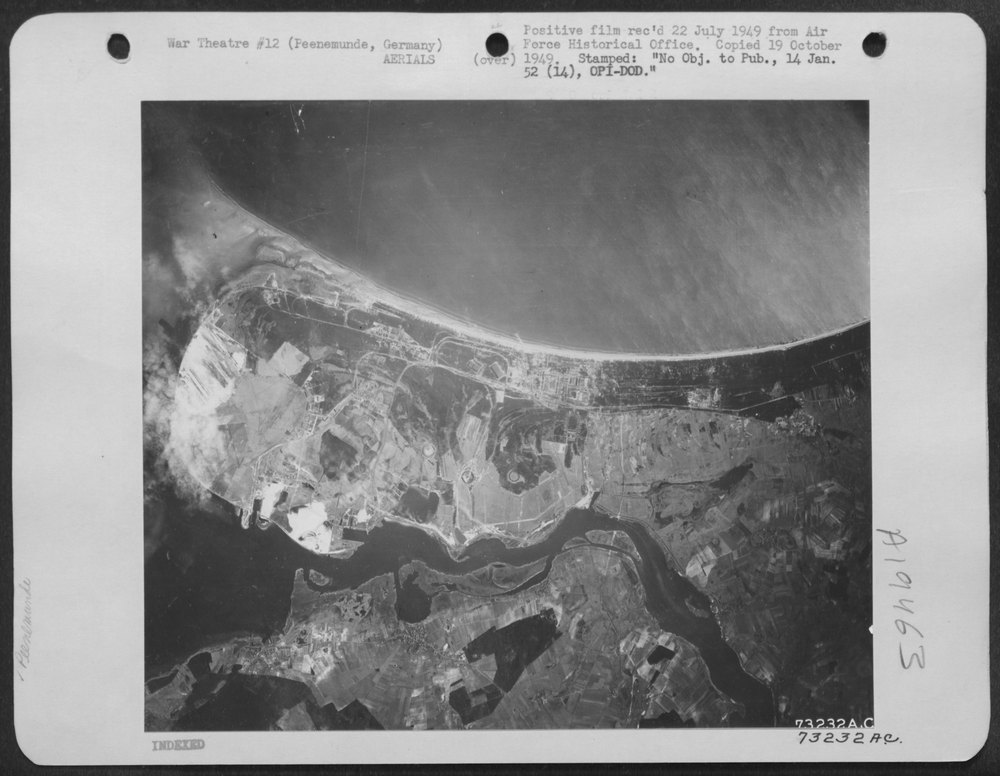 Aerial view of Peenemunde, Germany, taken 31 March 1944
