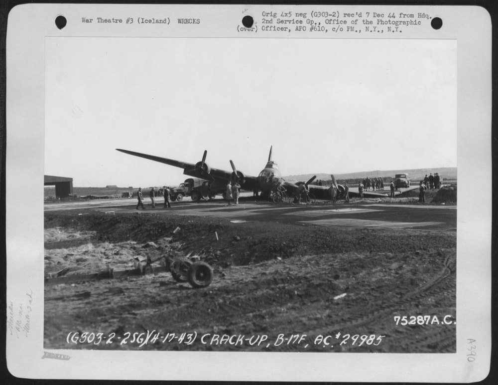 Aftermath of a crack-up by a Boeing B-17 (Ac #43-29985) of the 2nd