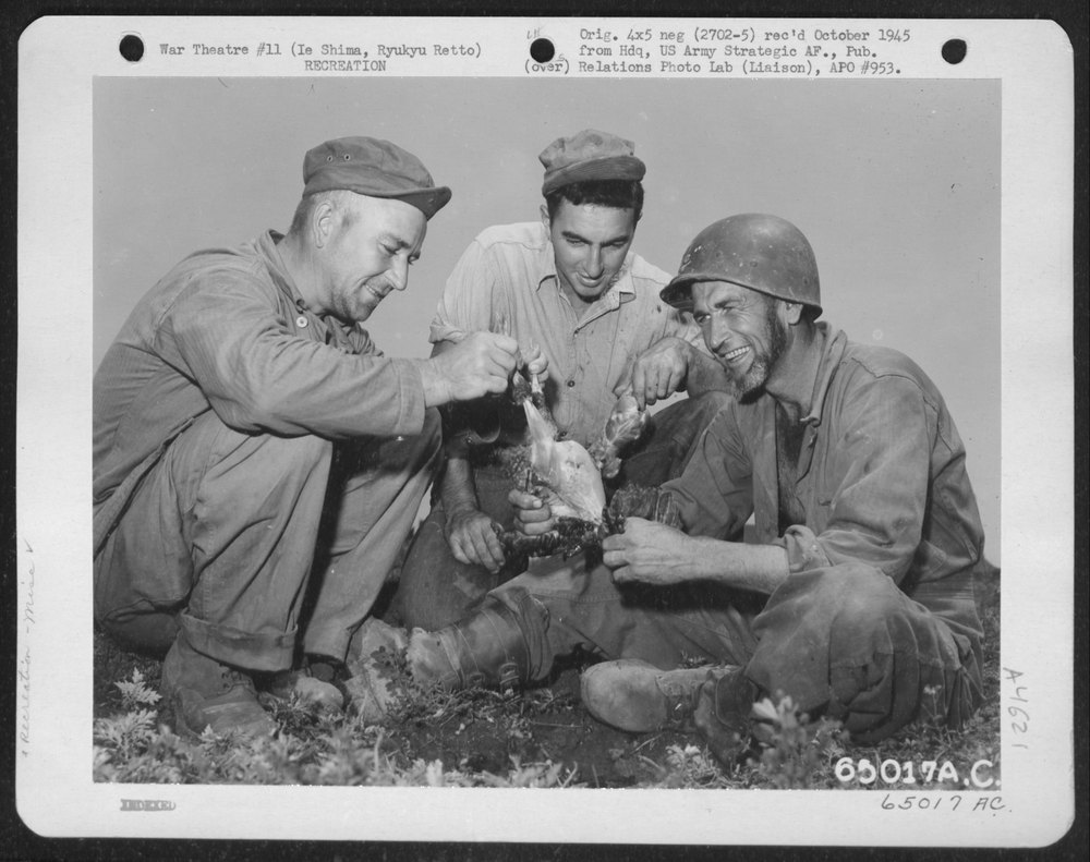 Air Force Men Cleaning Chickens On Ie Shima