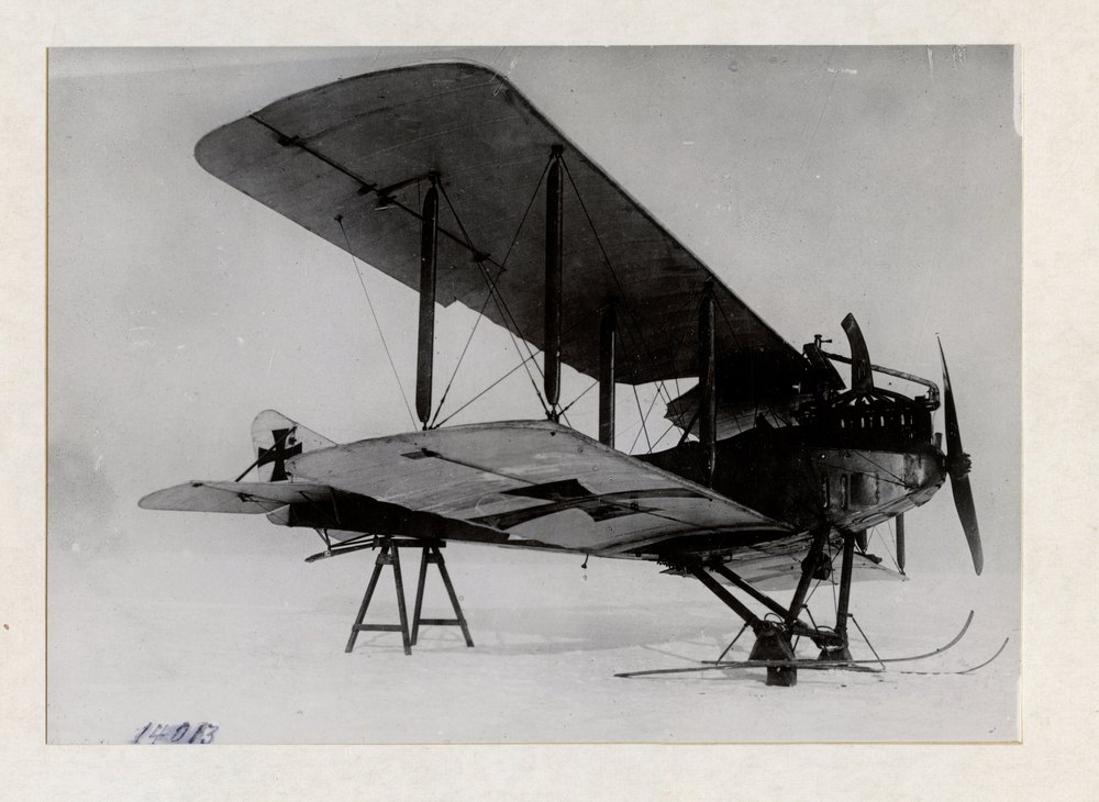 Airplane equipped with skis for mountain duty