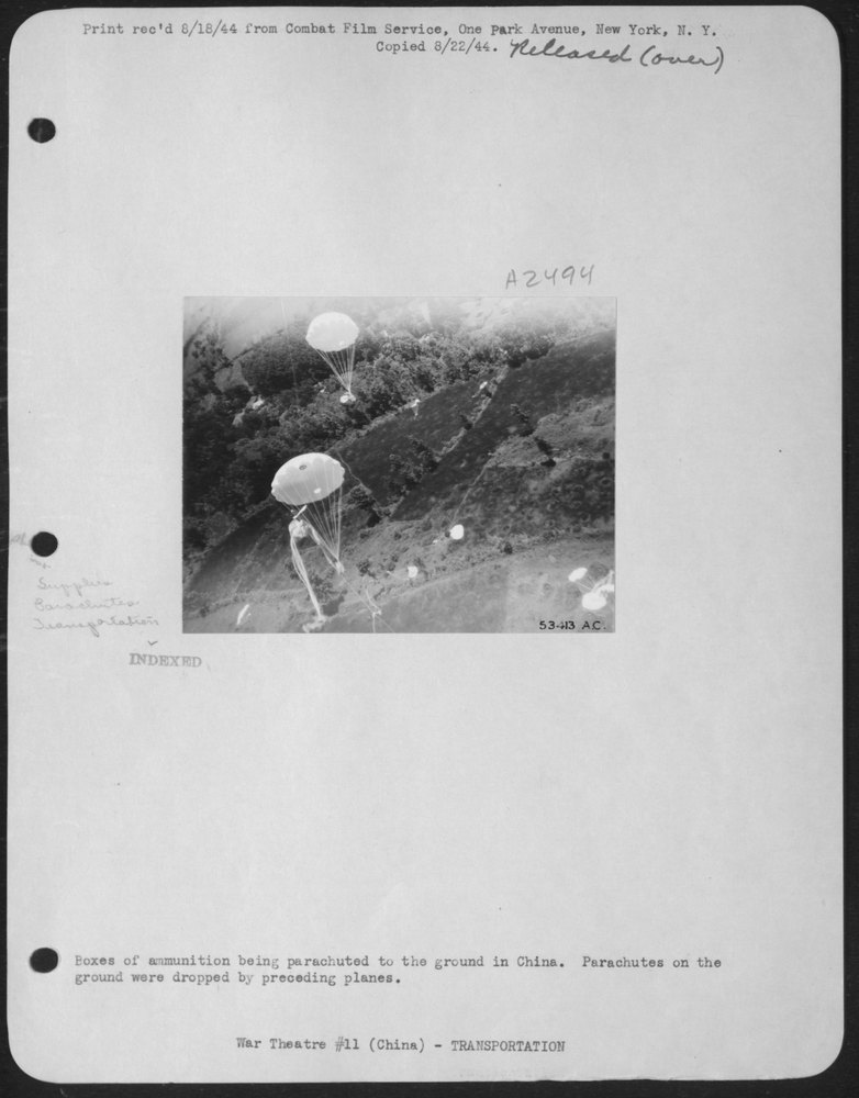 Ammunition parachuted in China