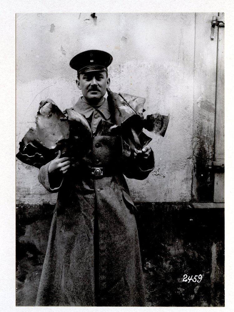 Attack of English flyers on the open city of Freiburg. Remains of an English incendiary bomb