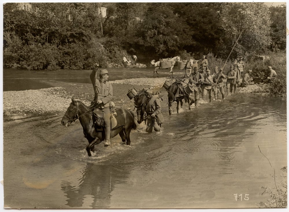 Austrian troops crossing the Isonzo River