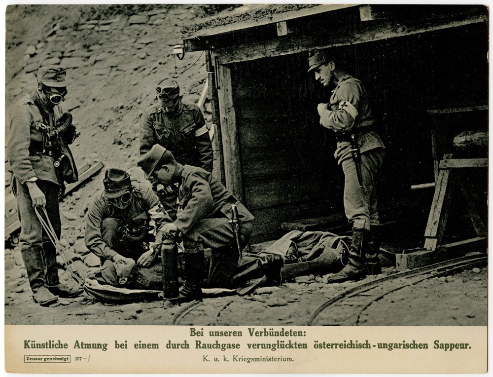 Austro-Hungarian sappers giving artificial respiration