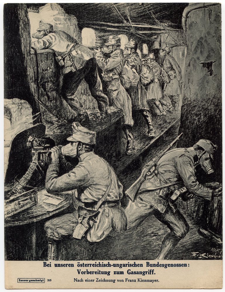 Austro-Hungarian soldiers preparing for gas attack