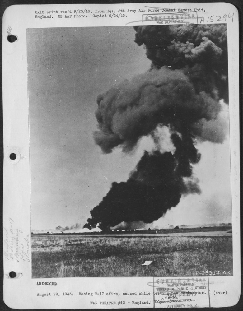 B-17 afire at test