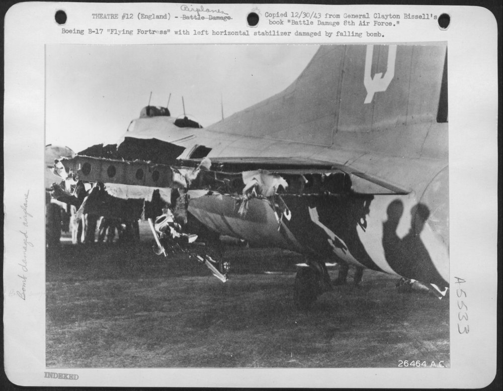 B-17 damaged by bomb