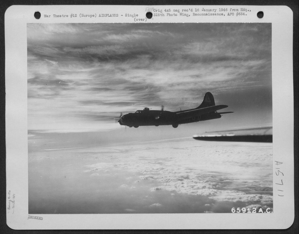 B-17 Flying Fortress above clouds in Europe