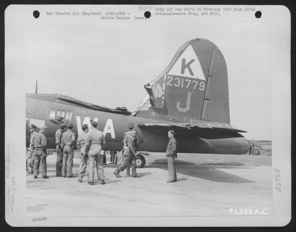 B-17 Flying Fortress damaged in England