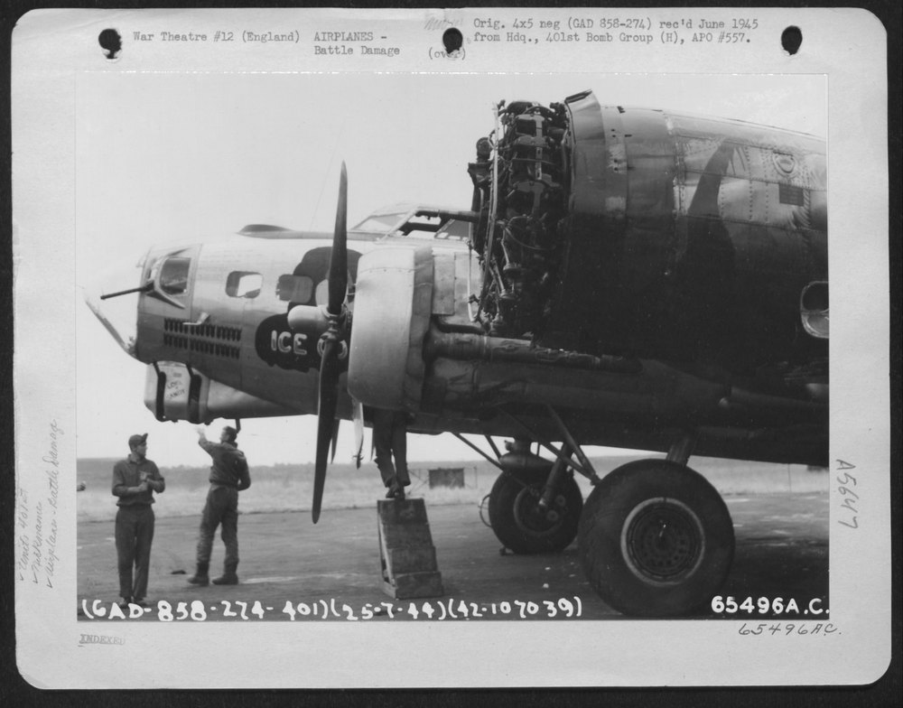 B-17 Flying Fortress damaged in England