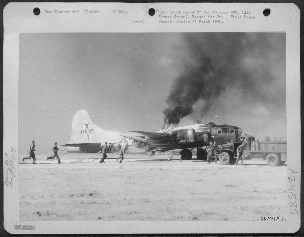 B-17 Flying Fortress fire in Italy