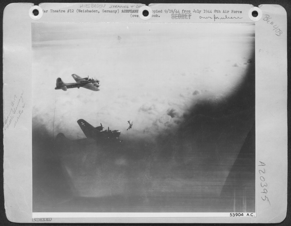 B-17 Flying Fortress hit in Weisbaden