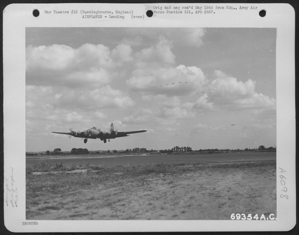 B-17 Flying Fortress landing at Bassingbourne