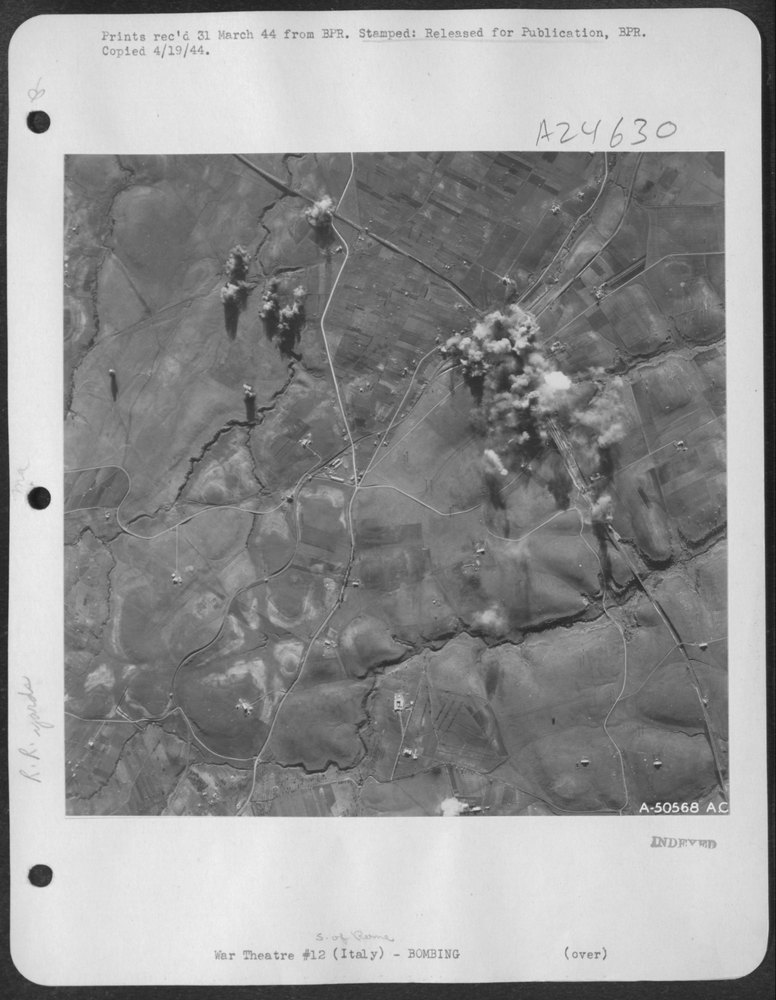 B-17 Flying Fortresses bombing railway junction south of Rome