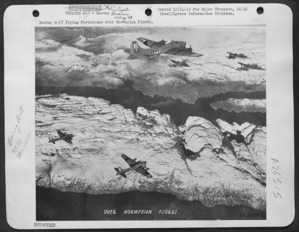 B-17 Flying Fortresses over Norwegian Fjords