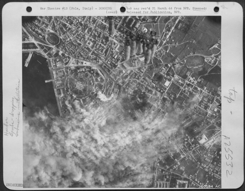 B-17 Flying Fortresses over Pola harbor