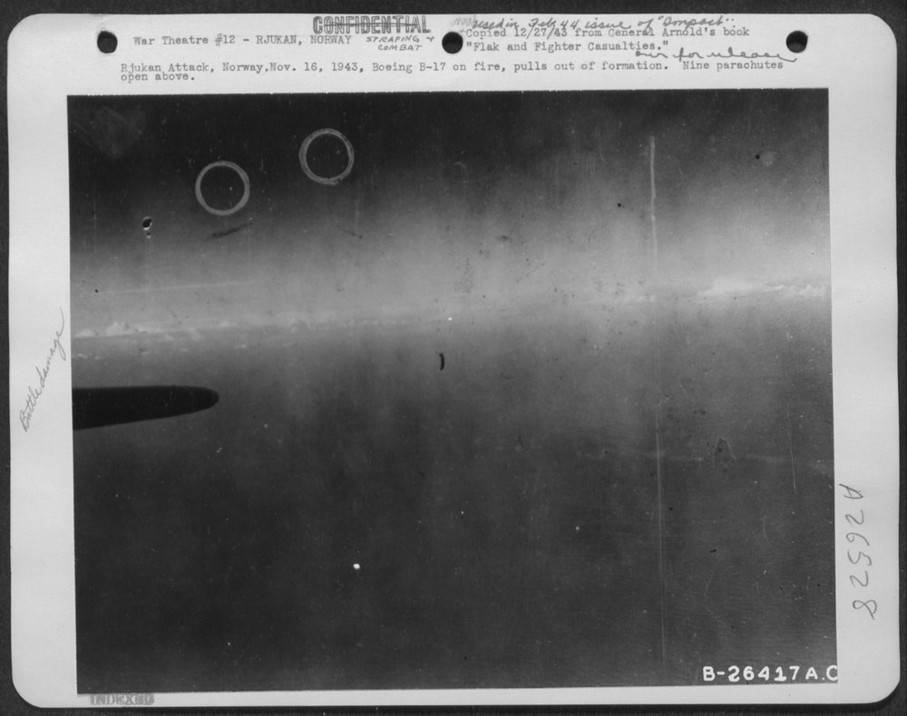 B-17 on fire over Norway
