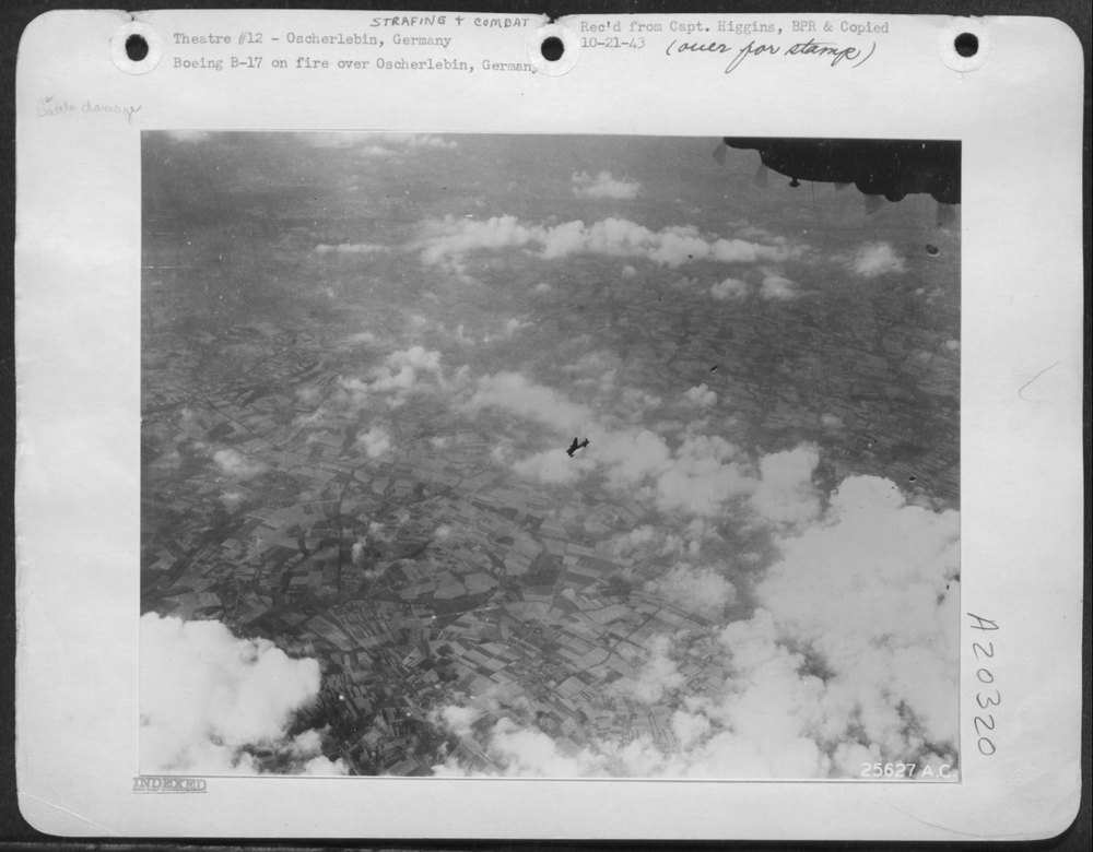 B-17 on fire over Oscherlebin