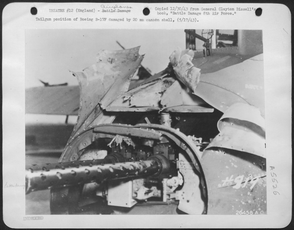B-17F tailgun position damaged