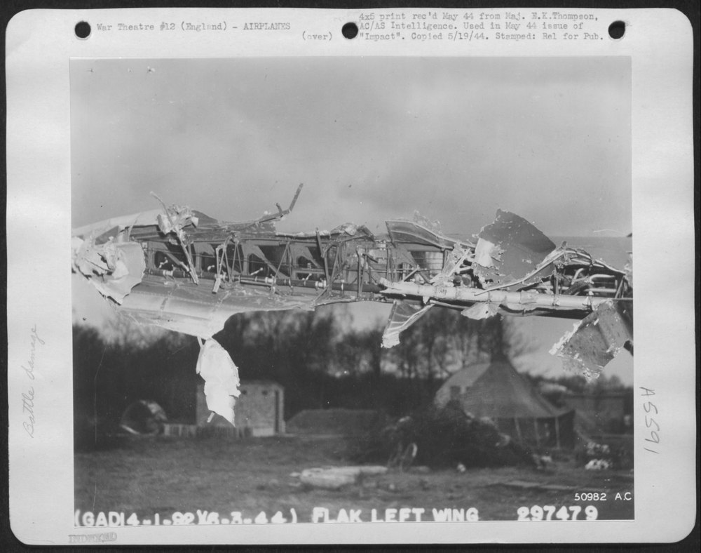 B-17G wing hit over Berlin