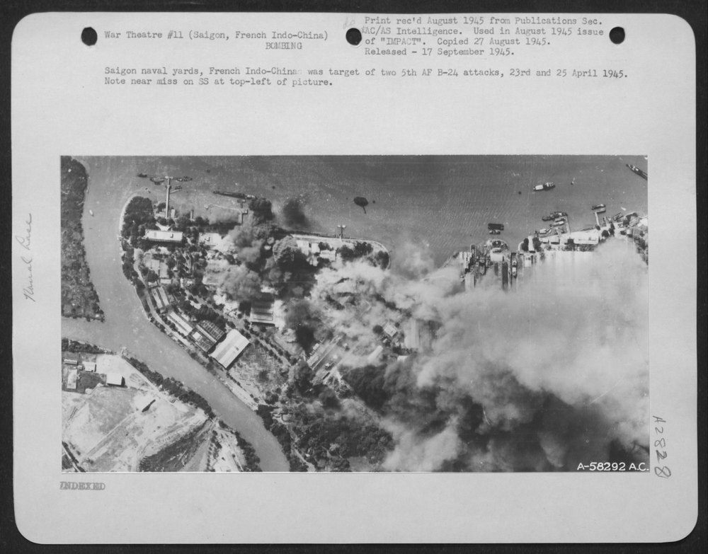 B-24 attacks Saigon Naval Yards