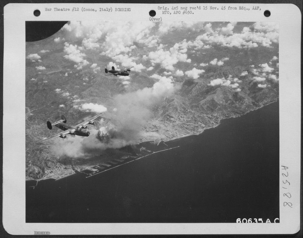 B-24 Liberator bombers over Genoa harbor