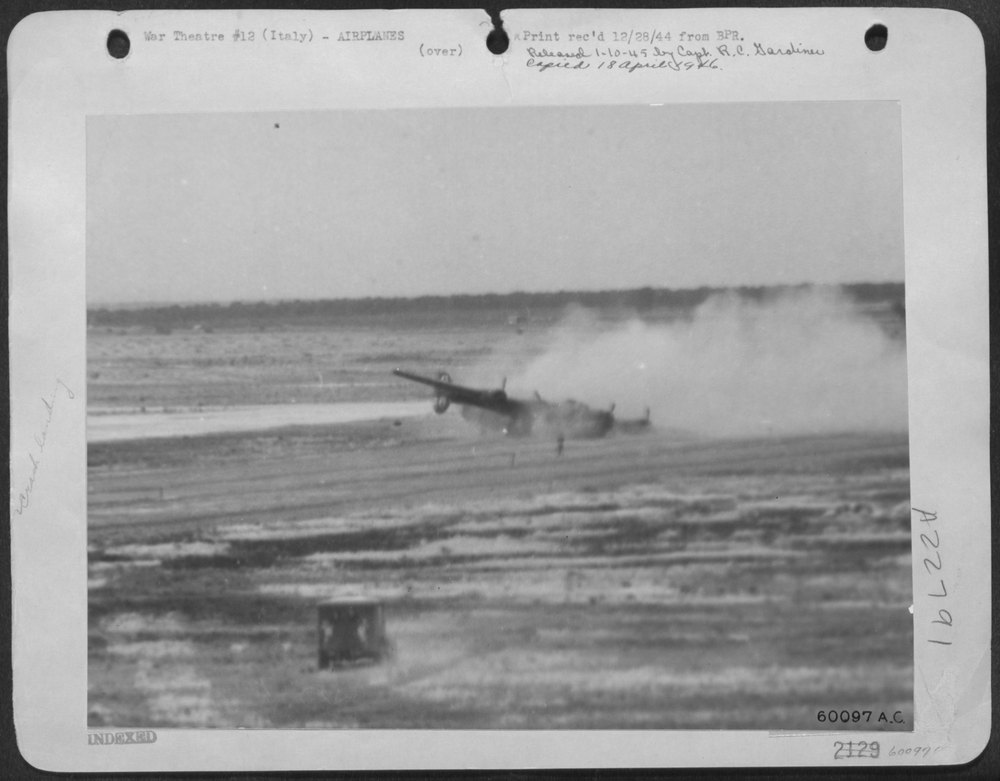 B-24 Liberator crash lands at 15th AAF base