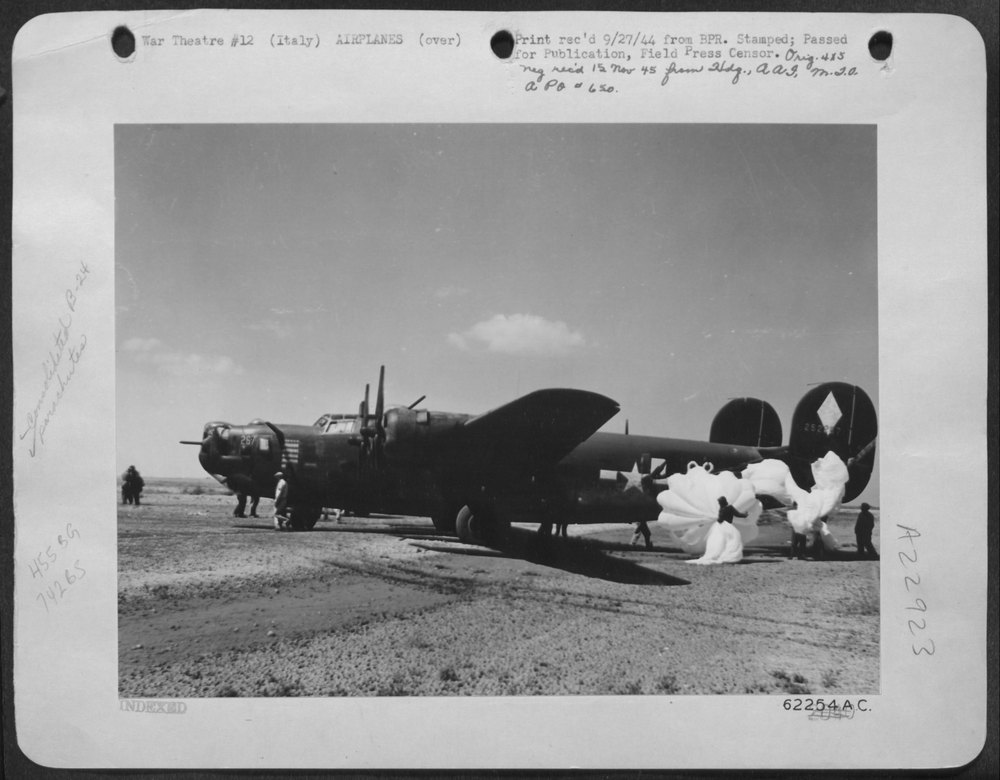 B-24 Liberator over Ferrara railroad bridge
