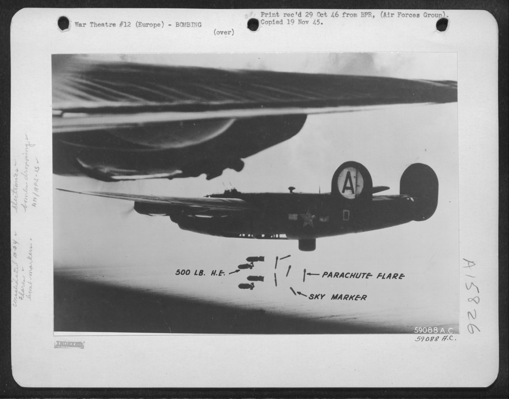 B-24 Liberator over invisible oil plane