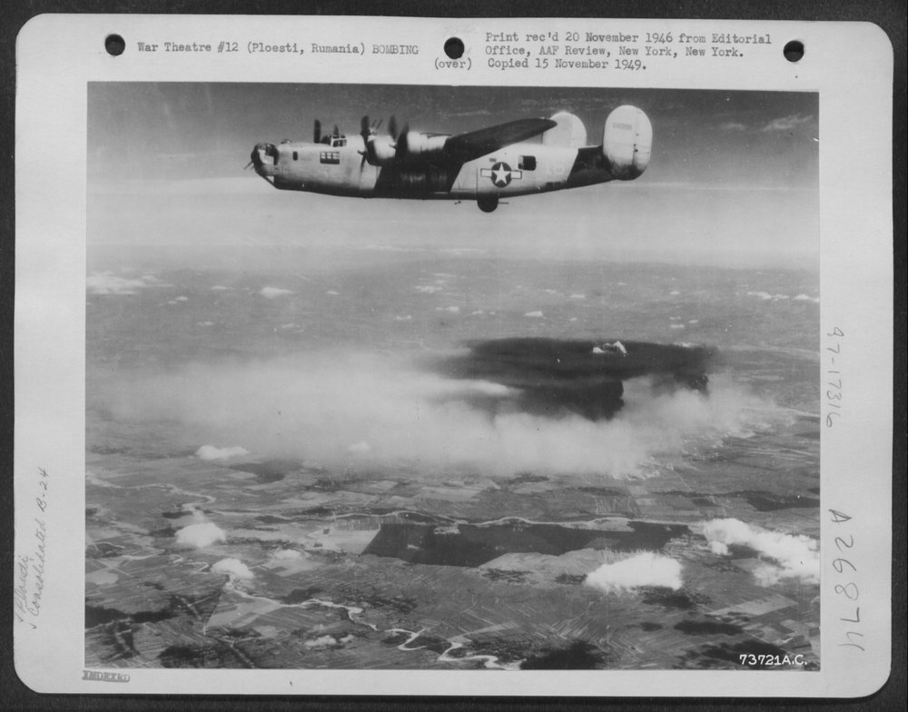 B-24 Liberator over Ploesti oil refinery