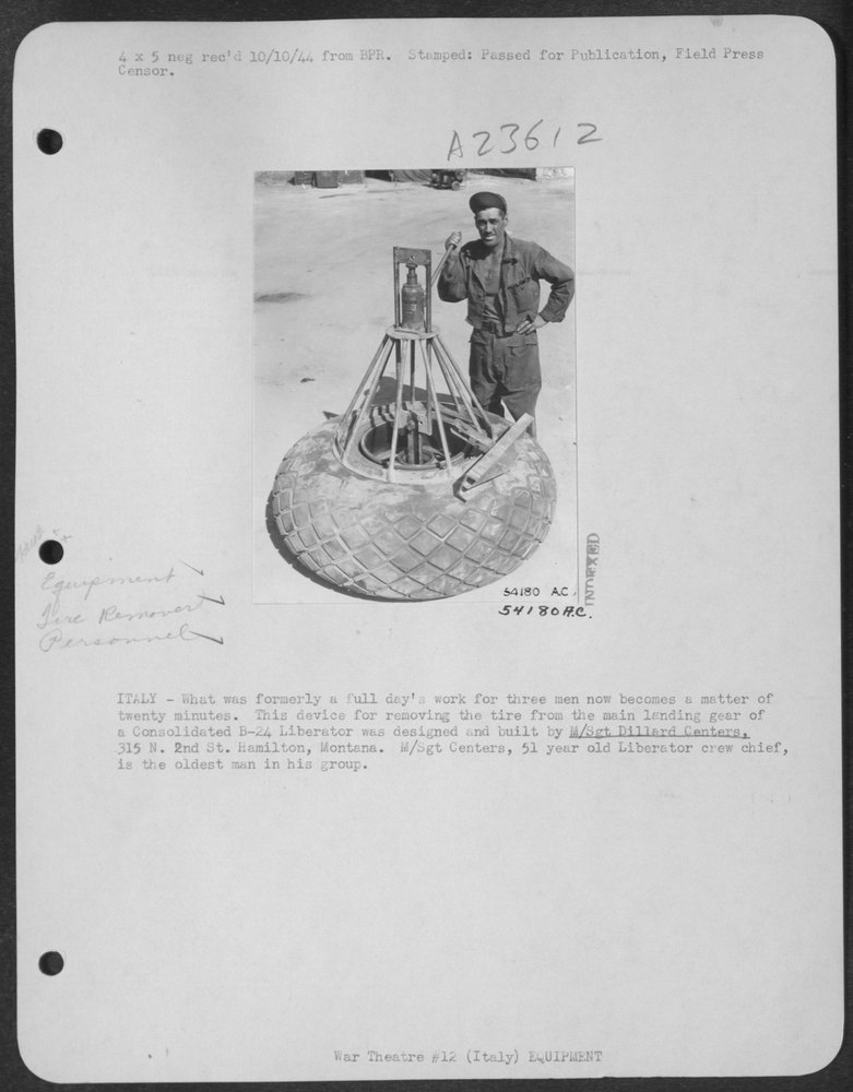 B-24 Liberator tire remover in Italy